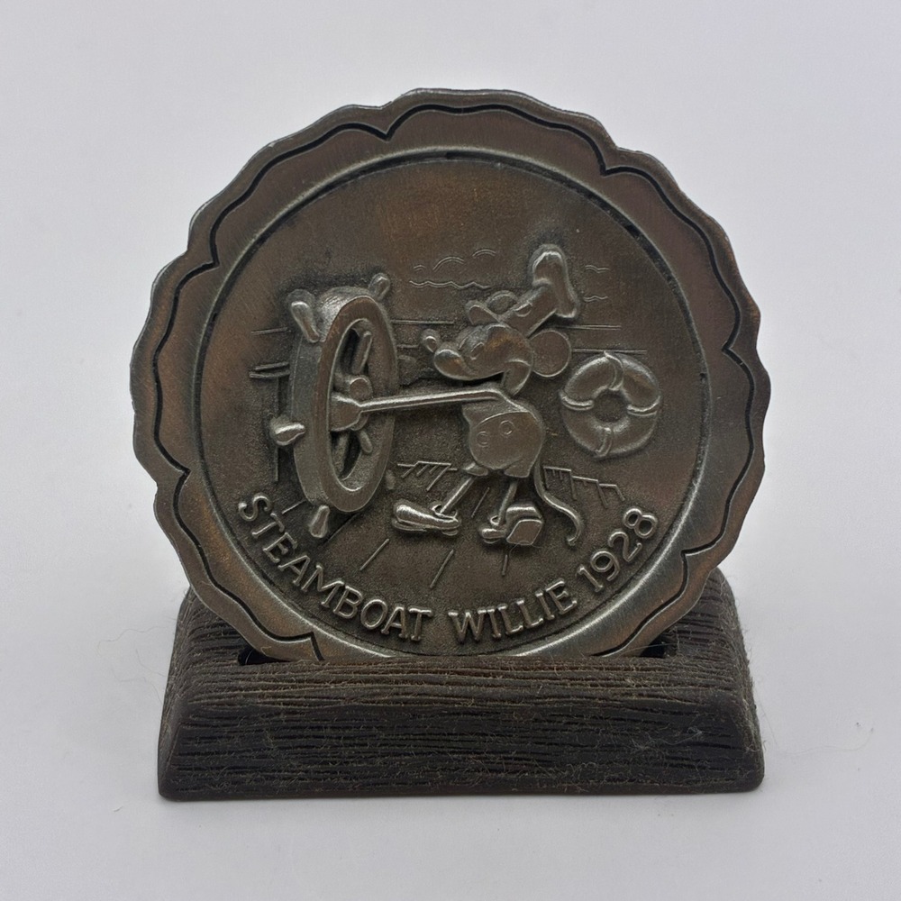 Vintage Disney Steamboat Willie 1928 Pewter Collector Coin Mickey Mouse 2 Inch